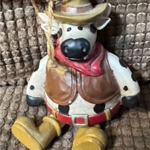 Cowboy Cow Figurine with Red Scarf